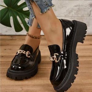 Women's Black Plus Size French Thick-soled Loafers New Summer